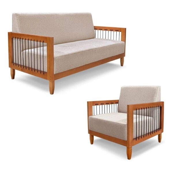 Kit 1 Sofá 2 Lugares 1 Poltrona Betina Para Sala De Estar Rús