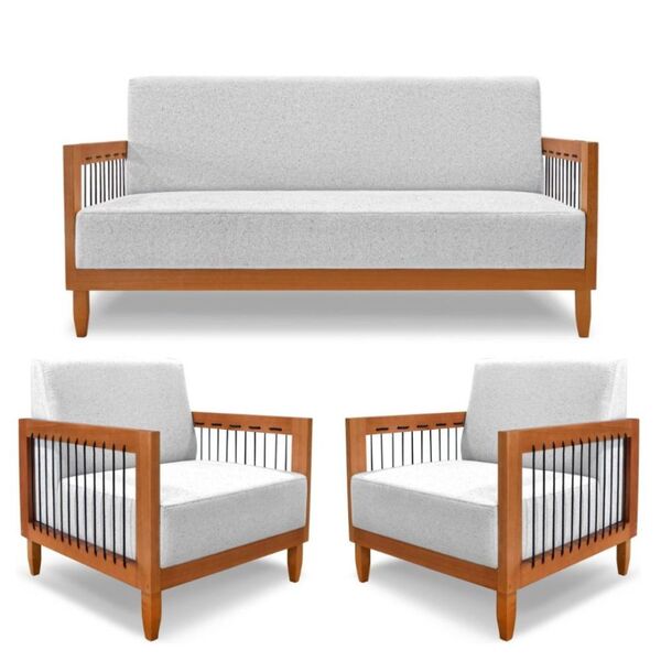 Kit 1 Sofá 2 Lugares + 2 Poltrona  Beth Para Sala De Estar Re