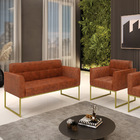 Kit 1 Sofá Namoradeira E 1 Poltrona Elisa Corano Base Metálic