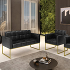 Kit 1 Sofá Namoradeira E 1 Poltrona Elisa Corano Preto Base M