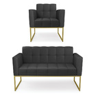 Kit 1 Sofá Namoradeira E 1 Poltrona Elisa Corino Base Metálic