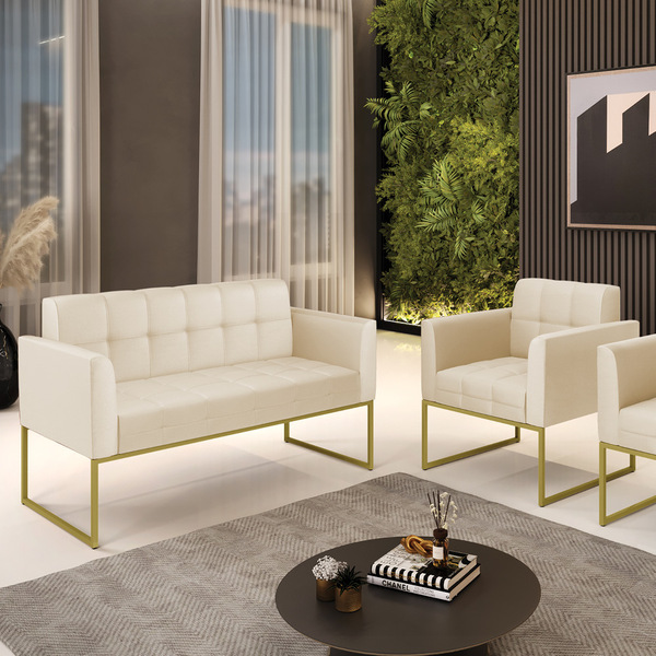 Kit 1 Sofá Namoradeira E 1 Poltrona Elisa Corino Base Metálic