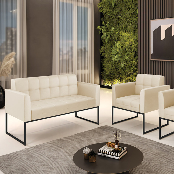 Kit 1 Sofá Namoradeira E 1 Poltrona Elisa Corino Base Metálic