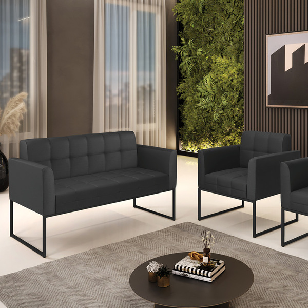 Kit 1 Sofá Namoradeira E 1 Poltrona Elisa Corino Base Metálic