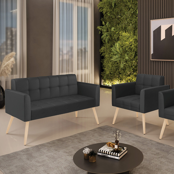 Kit 1 Sofá Namoradeira E 1 Poltrona Elisa Corino Pés Palito N