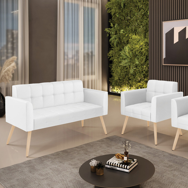 Kit 1 Sofá Namoradeira E 1 Poltrona Elisa Corino Pés Palito N