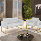 Kit 1 Sofá Namoradeira E 1 Poltrona Elisa Linho Base Metálica