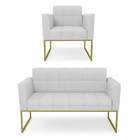 Kit 1 Sofá Namoradeira E 1 Poltrona Elisa Linho Base Metálica