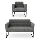 Kit 1 Sofá Namoradeira E 1 Poltrona Elisa Linho Base Metálica