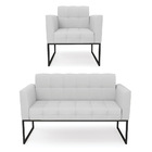 Kit 1 Sofá Namoradeira E 1 Poltrona Elisa Linho Base Metálica