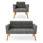 Kit 1 Sofá Namoradeira E 1 Poltrona Elisa Linho Grafite A26 P