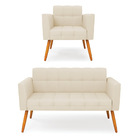 Kit 1 Sofá Namoradeira E 1 Poltrona Elisa Linho Pés Palito Ca