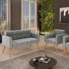 Kit 1 Sofá Namoradeira E 1 Poltrona Elisa Linho Pés Palito Ca