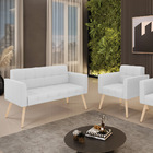 Kit 1 Sofá Namoradeira E 1 Poltrona Elisa Linho Pés Palito Na