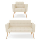 Kit 1 Sofá Namoradeira E 1 Poltrona Elisa Linho Pés Palito Na