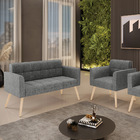 Kit 1 Sofá Namoradeira E 1 Poltrona Elisa Linho Pés Palito Na