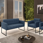 Kit 1 Sofá Namoradeira E 1 Poltrona Elisa Suede Azul Marinho