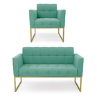 Kit 1 Sofá Namoradeira E 1 Poltrona Elisa Suede Azul Turquesa