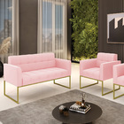 Kit 1 Sofá Namoradeira E 1 Poltrona Elisa Suede Base Metálica