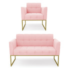 Kit 1 Sofá Namoradeira E 1 Poltrona Elisa Suede Base Metálica