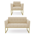 Kit 1 Sofá Namoradeira E 1 Poltrona Elisa Suede Base Metálica