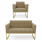 Kit 1 Sofá Namoradeira E 1 Poltrona Elisa Suede Base Metálica