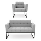 Kit 1 Sofá Namoradeira E 1 Poltrona Elisa Suede Base Metálica