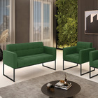 Kit 1 Sofá Namoradeira E 1 Poltrona Elisa Suede Base Metálica