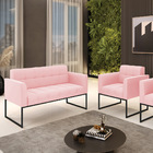 Kit 1 Sofá Namoradeira E 1 Poltrona Elisa Suede Base Metálica