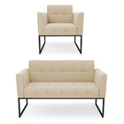 Kit 1 Sofá Namoradeira E 1 Poltrona Elisa Suede Base Metálica