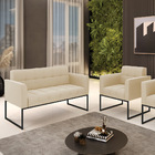 Kit 1 Sofá Namoradeira E 1 Poltrona Elisa Suede Base Metálica