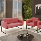 Kit 1 Sofá Namoradeira E 1 Poltrona Elisa Suede Base Metálica