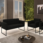 Kit 1 Sofá Namoradeira E 1 Poltrona Elisa Suede Base Metálica