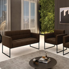 Kit 1 Sofá Namoradeira E 1 Poltrona Elisa Suede Base Metálica