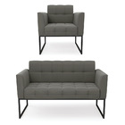 Kit 1 Sofá Namoradeira E 1 Poltrona Elisa Suede Base Metálica