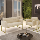 Kit 1 Sofá Namoradeira E 1 Poltrona Elisa Suede Bege Base Met