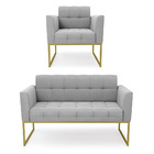 Kit 1 Sofá Namoradeira E 1 Poltrona Elisa Suede Cinza Base Me