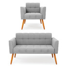 Kit 1 Sofá Namoradeira E 1 Poltrona Elisa Suede Cinza Pés Pal
