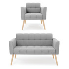 Kit 1 Sofá Namoradeira E 1 Poltrona Elisa Suede Cinza Pés Pal