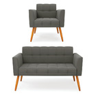 Kit 1 Sofá Namoradeira E 1 Poltrona Elisa Suede Grafite Pés P