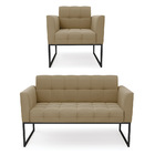 Kit 1 Sofá Namoradeira E 1 Poltrona Elisa Suede Marrom Rato B