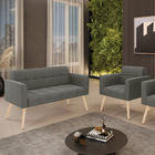 Kit 1 Sofá Namoradeira E 1 Poltrona Elisa Suede Pés Palito Na