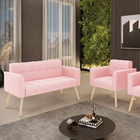 Kit 1 Sofá Namoradeira E 1 Poltrona Elisa Suede Pés Palito Na