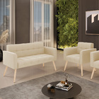 Kit 1 Sofá Namoradeira E 1 Poltrona Elisa Suede Pés Palito Na