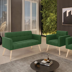 Kit 1 Sofá Namoradeira E 1 Poltrona Elisa Suede Pés Palito Na