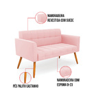 Kit 1 Sofá Namoradeira E 1 Poltrona Elisa Suede Rosa Bebê Pés