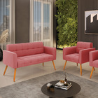 Kit 1 Sofá Namoradeira E 1 Poltrona Elisa Suede Rosê Pés Pali