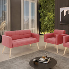 Kit 1 Sofá Namoradeira E 1 Poltrona Elisa Suede Rosê Pés Pali
