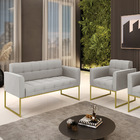 Kit 1 Sofá Namoradeira E 1 Poltrona Elisa Veludo Base Metálic