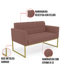 Kit 1 Sofá Namoradeira E 1 Poltrona Elisa Veludo Base Metálic
